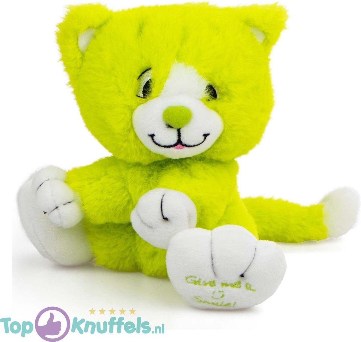 Neon Groen Pluche Knuffel Kat (Give Me A Smile) 20 cm | Cat Plush Toy | Kat Peluche Knuffel | Knuffeldier voor kinderen | Extra lief en extra zacht